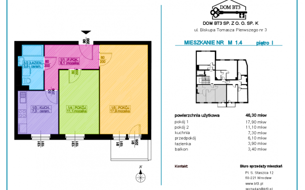 Mieszkanie 2 pokojowe 46,30 m²  Wrocław Nadodrze 5341762